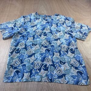 Quo Silk 100% Silk Blue Paisley Floral Blouse Women’s Large Vintage